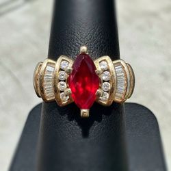 Jewelry Antique 14k solid yellow gold ruby natural diamonds baguette 1.70CT ring sz 7.00