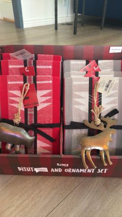 Tag Dish Towel and Ornament Set ( $12.00 each )
