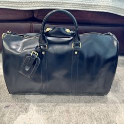 Shiny Black Leather Men's Duffle Bag- Brand New