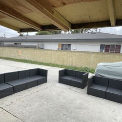 Black rattan sectional patio furniture set