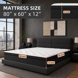 Queen Mattress, 12” Hybrid Memory Foam Mattress.