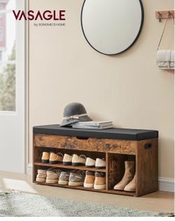 Storage Bench with Cushion, Shoe Bench, 11.8 x 39.4 x 17.3 Inches Padded Seat, Hidden Storage, Hold up to 300 lb, Entryway, Rustic Brown and Ink Black