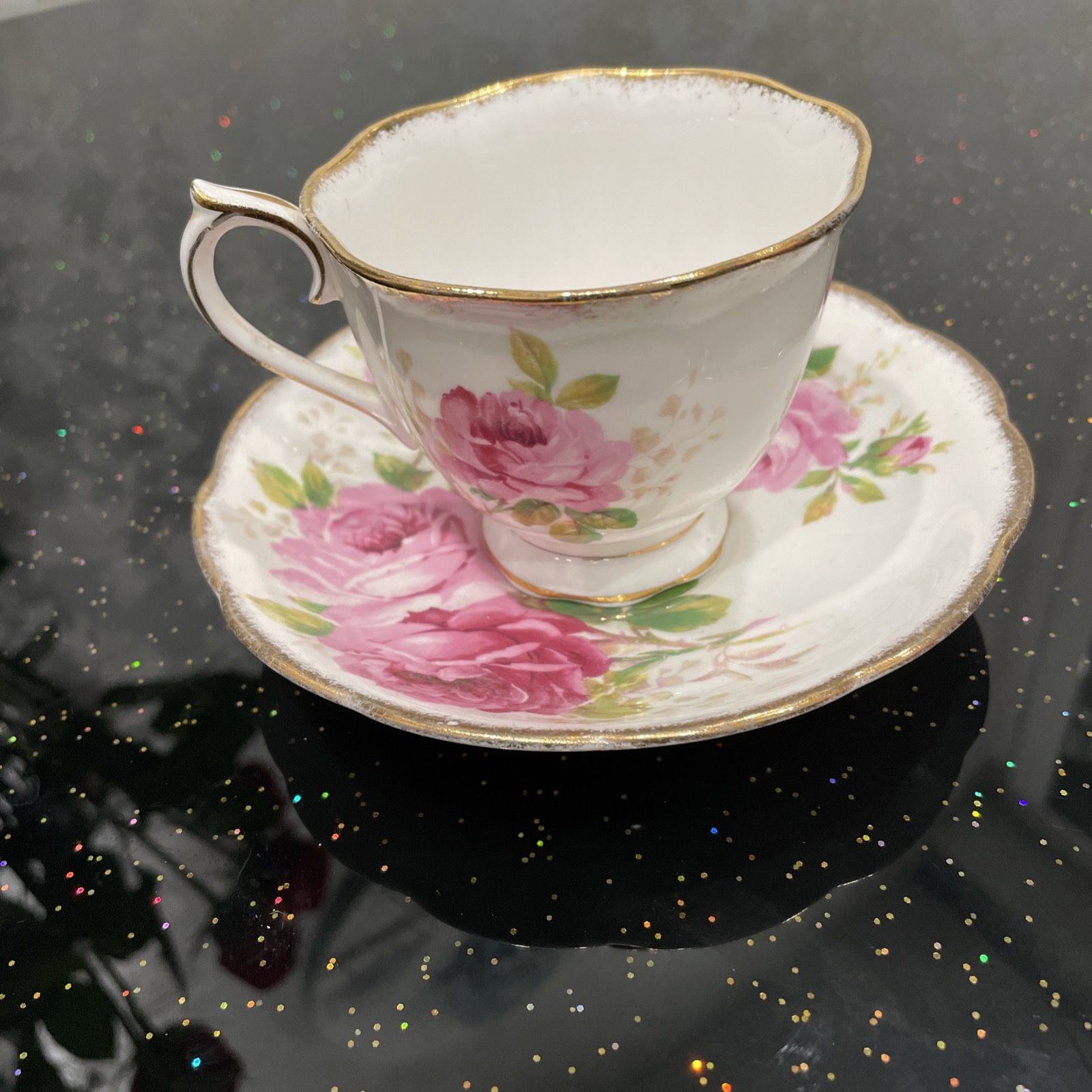 VTG Royal Albert Pink Floral American Beauty England Teacup And Saucer