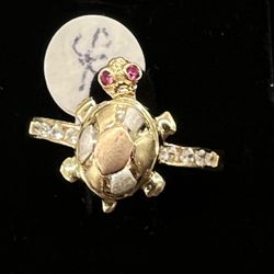 $250 3 Tone Gold Turtle w Zirconia Ring