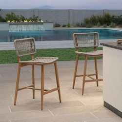 2 Pieces Outdoor Patio Dining Chairs All-Weather PE Rattan Patio Furniture with All Aluminum Frame for Lawn Garden Backyard Deck, Champagne 