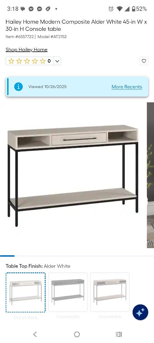  Hailey Home Modern Composite Alder White Console table. 