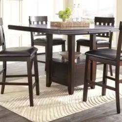Haddigan Dark Brown Rectangular Extendable Counter Height Dining Table