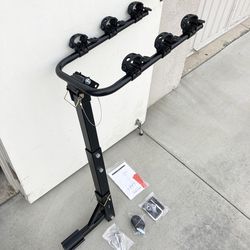 (NEW) $65 Tilt Folding 3-Bike Mount Rack Bicycle Carrier 2” Hitch 110lbs Max w/ No-Wooble U Bolt & Straps 