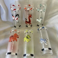Set 6 Carousel, Frosted Animal Glasses