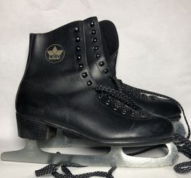 Vtg 70s 80s Ice Skates Figure Skates Lico West Germany Black SFM Canada Blades Size 41 US 9.5–10