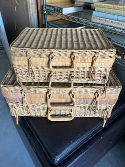 Two Vintage Wicker and Rattan Suitcases