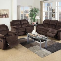 Brand New Brown Super Plush 3pc Reclining Sofa Set 