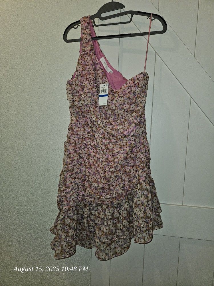 Dress "Astr The Label "Pink Floral Mini Rushed Single Strap Dress With Side Zipper