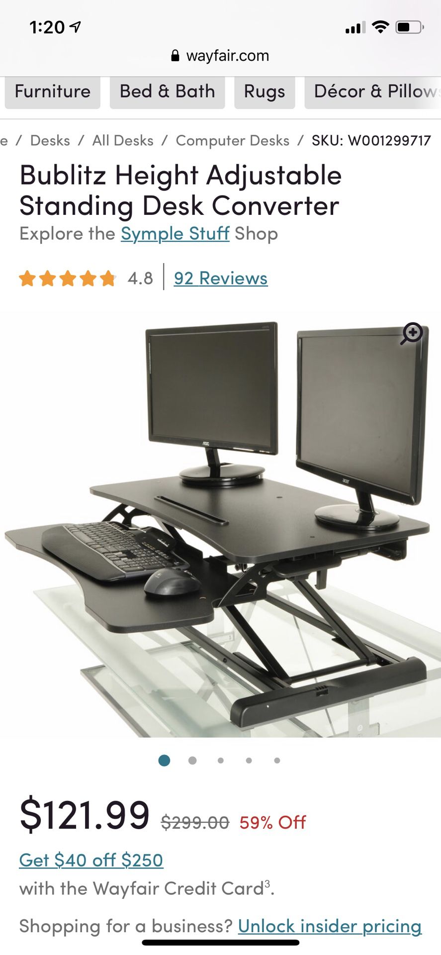 Bublitz height adjustable standing desk converter like new