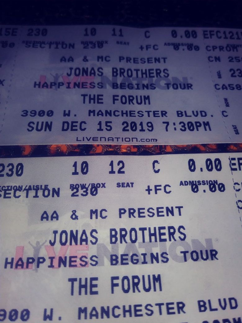 Jonas Brothers tickets Dec 15th @the forum. Sold out concert!!