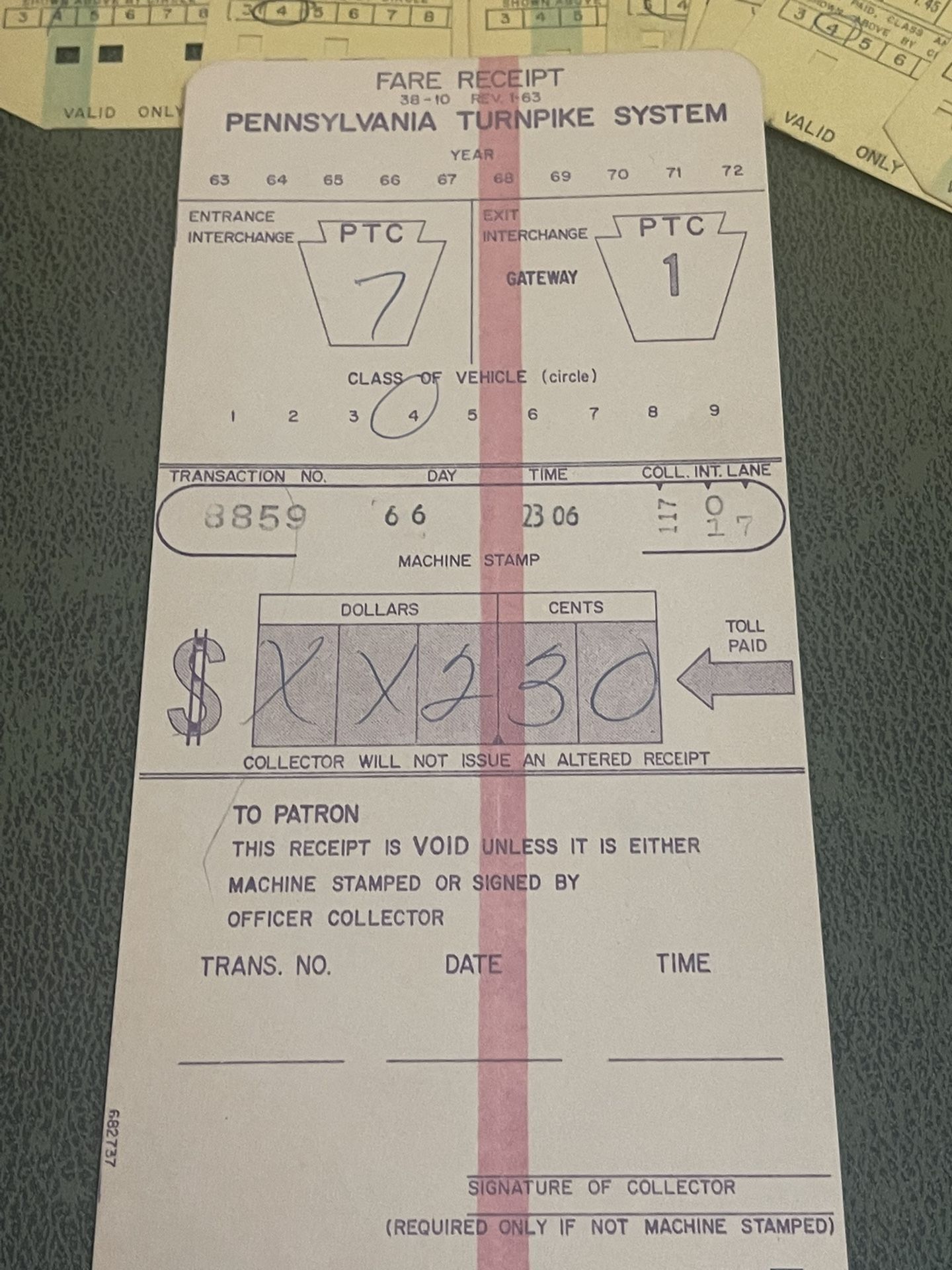 vintage Ohio turnpike toll receipts