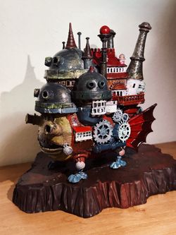 Hand Painted 3D Printed Howl's Moving Castle Figure with Rock Base, 30cm Tall Anime Statue Decor