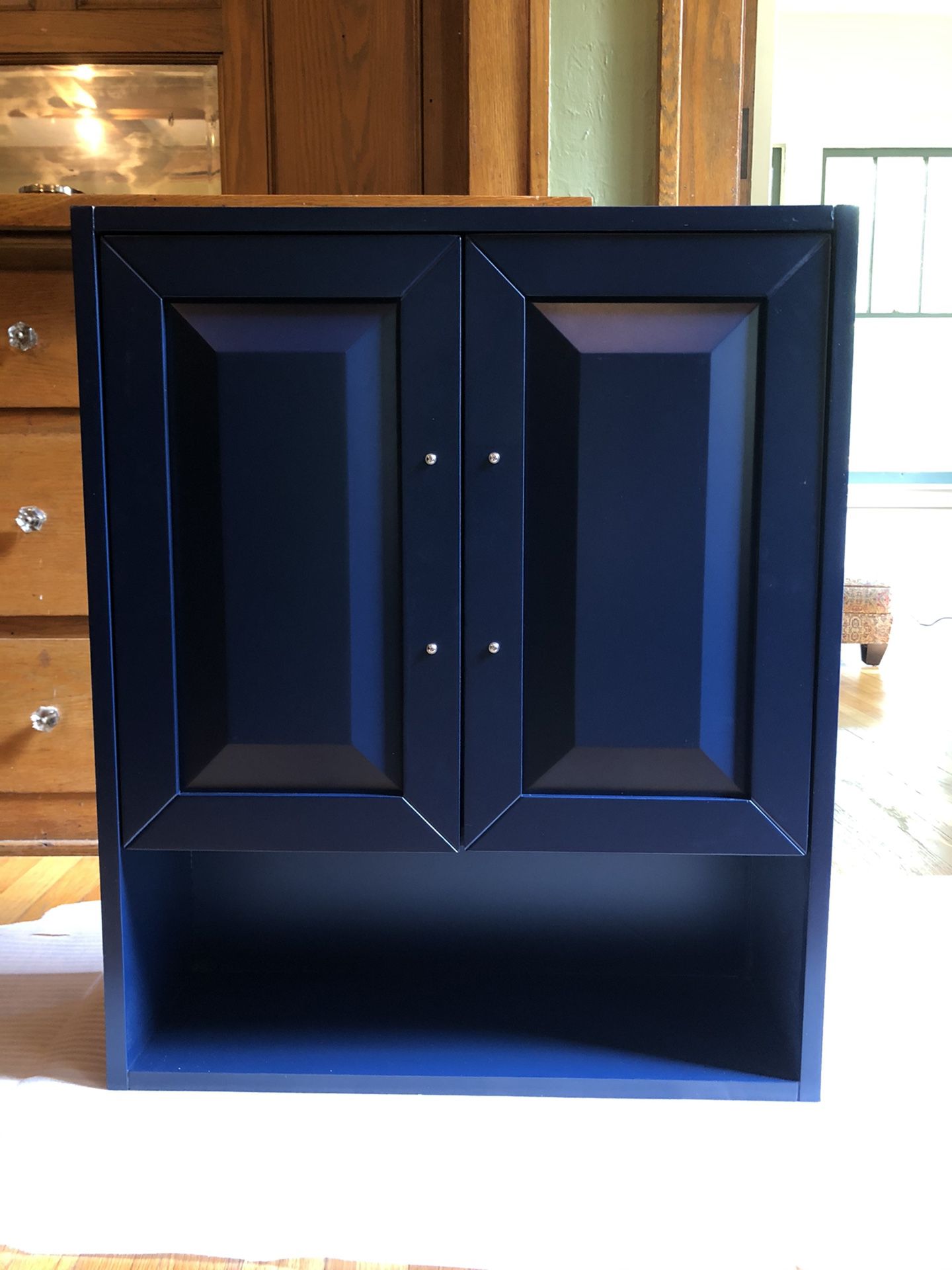 Dark blue wall mounted cabinet storage shelf