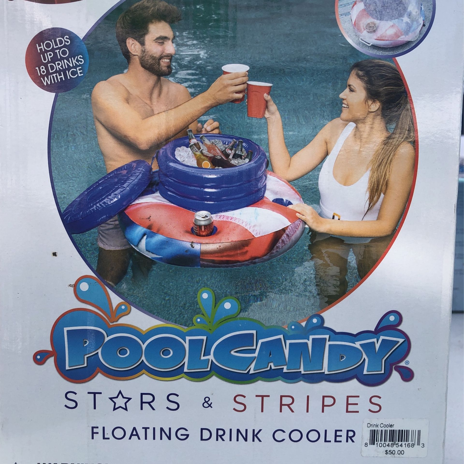 PoolCandy Inflatable Stars & Stripes Floating Drink Cooler for Pools,