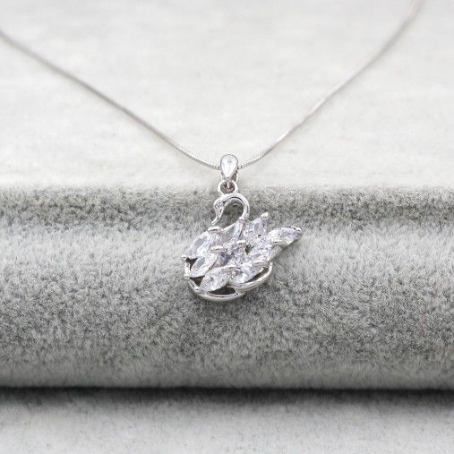 Sterling silver swan crystal pendant necklace