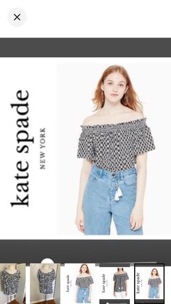 Kate Spade ♠️ Arrow Stripe Off The Shoulder Top In Fresh White/black (L)