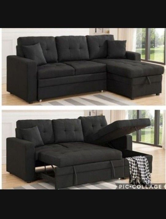Black Sectional Sofa Couch Chase Reverisble 89×59×36"