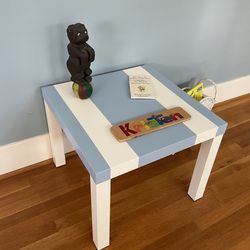 Upcycled Blue and White Striped Kids / Toddler Activity Table or Nightstand