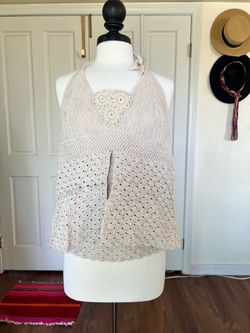 Cream Crochet Halter Top XL