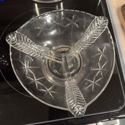 Duncan Miller 3 Feather Divided Glass Bowl