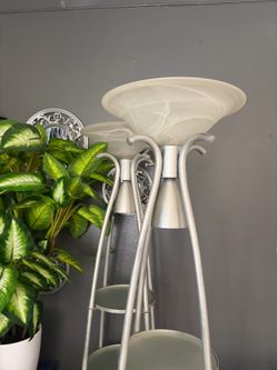 Pair of Silver Floor Lamps with Glass Shelves