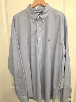 Ralph Lauren Blake Men Button Down Shirt Gingham Check Navy White Cotton 2XL EUC