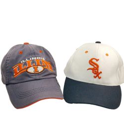 University of Illinois Chief Illiniwek and Chicago White Sox Strapback hats