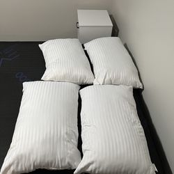 Queen bed and frame, pillows & nightstand