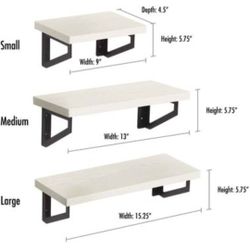 3 Piece Light White Wood Wall Shelves