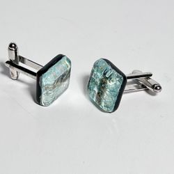 CUFFLINKS - SILVER BLUE - ORIGINAL MURANO GLASS