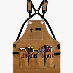New Woodworking, Painting, Arts & Crafts Tool Apron, 22 OZ Waxed Canvas Durable Heavy Duty Work Shop Apron, Adjustable Size S to XXL