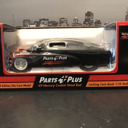 1949 Mercury Custom Street Rod. 1:25 Scale Diecast Metal Coin Bank. New Unopened.