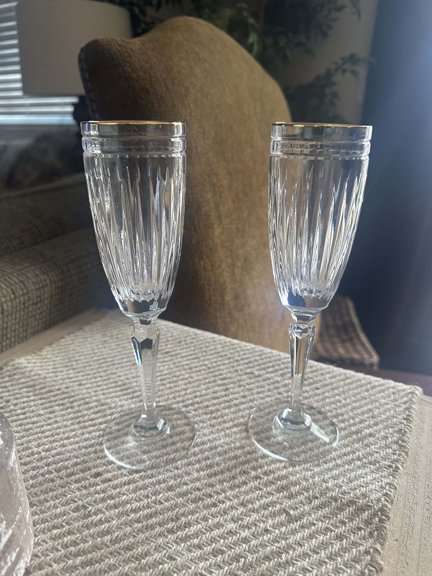 Lismore Gold Waterford Crystal Champagne Flutes 