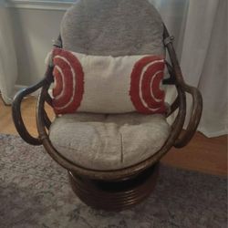Vintage Mid Century Rattan Rocking Swivel Chair