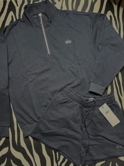 Alo Navy Quarter Zip Abd Shorts Set