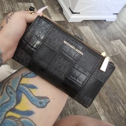 Michael Kors Black Patchwork Jet Set Double Zip Wallet/Wristlet