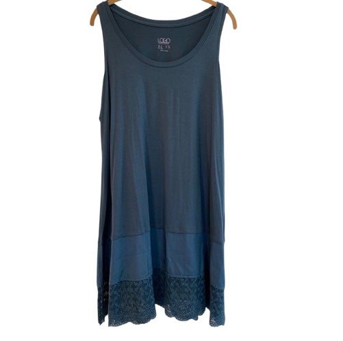 LOGO LAYERS Knit Tank Top Lace Hem Blue Green Teal Tunic Length Women’s Size 1X
