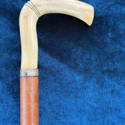 Antique Ivory Handle Walking Cane (1890–1910) – Silver Mount & Malacca Shaft