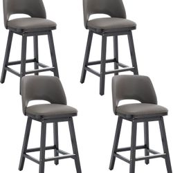 Swivel Bar Stools Set of 4, 26" Leather Counter Height Upholstered Barstools Dining Chairs with Solid Wooden Legs for Kitchen Island Dining Room (Leat
