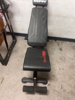 Keppi Adjustable Weight Bench 500. Used in good condition with minor scratches and scuff marks associated with normal usage. In addition the edge of t