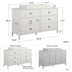 Little Seeds Rowan Valley Arden 6 Drawer White Changing Dresser