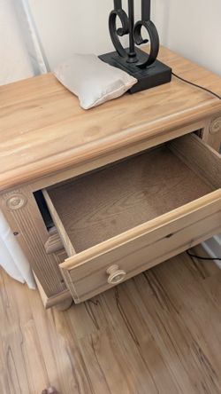 Beige Solid Wood End Table