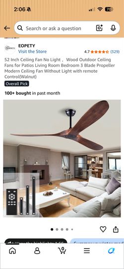 52” 3 blade no light ceiling fan