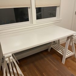 Ikea Linnmon White Desk Table 59x29.5  with 2 Trestle Shelf Legs 