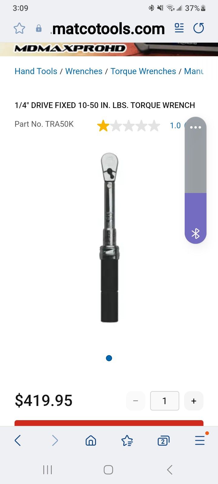 Match 1/4 Drive Torque Wrenc